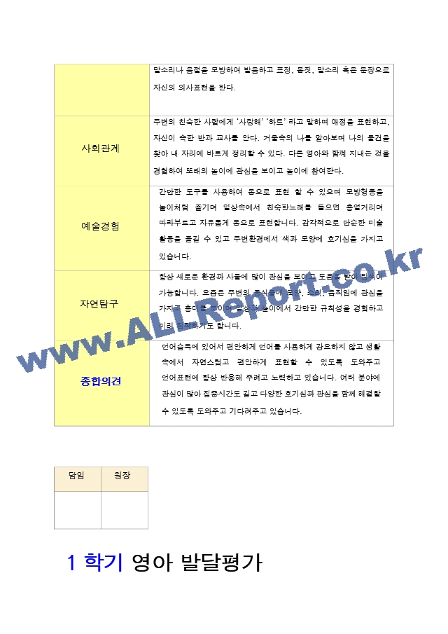 어린이집 만1세 1학기 영아 발달평가   (2 페이지)